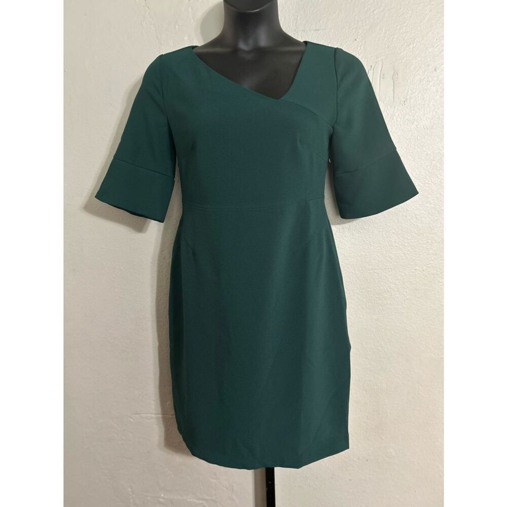 Lark & Ro Emerald Green Asymmetric Neck Midi Sheath Dress size 12